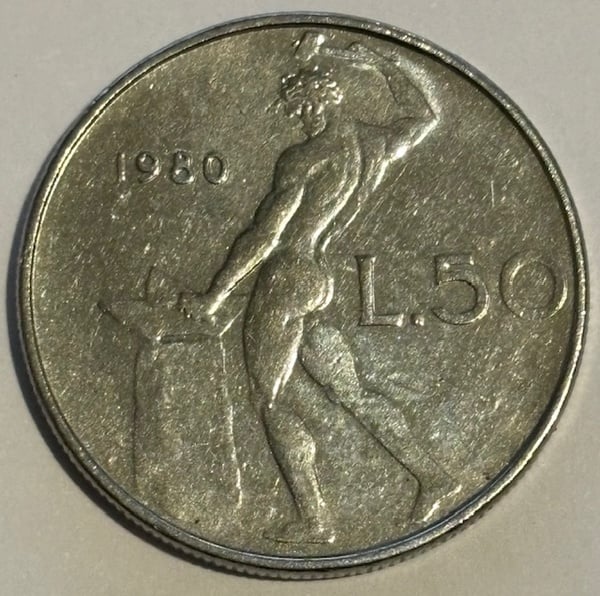 Error Acuñación Moneda 50 Liras Italia 1980 - Falta CECA