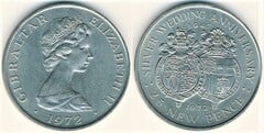 25 new pence (25 Aniversario de la Boda de la Reina)