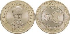 5 lira (100 Aniversario de la República de Turquía)