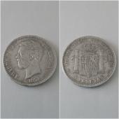 Moneda plata 5 pesetas  AMADEO I  año 1871  *18*71  SD M   “B.C.”