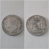 Moneda plata 5 pesetas  ALFONSO XII  año 1882  *18*82  MS M   “R.C.”