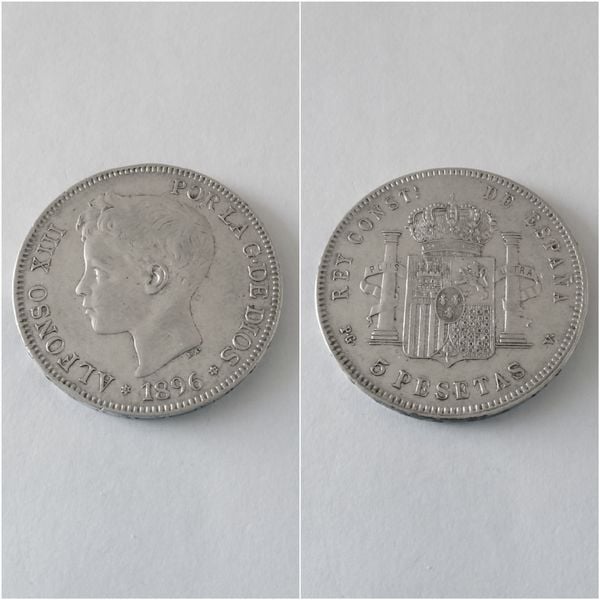 Moneda plata 5 pesetas  ALFONSO XIII  año 1896  *18*96  PG V   “B.C.”