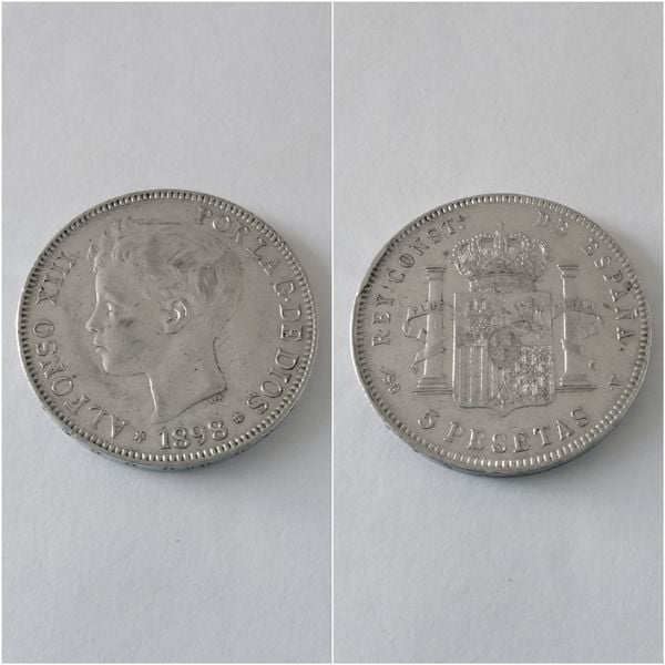 Moneda plata 5 pesetas  ALFONSO XIII  año 1898  *18*98  SG V   “B.C.”