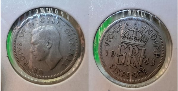 6 pence plata 1943 Reino Unido km 852