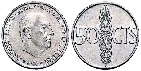 530 MONEDAS DE FRANCO 50 CENTIMOS 1970*71