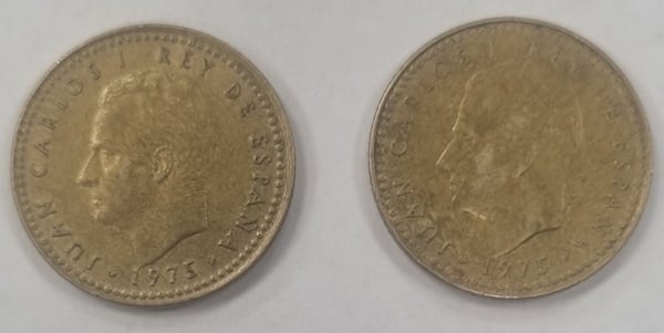 Monedas de 1 peseta del año 1975