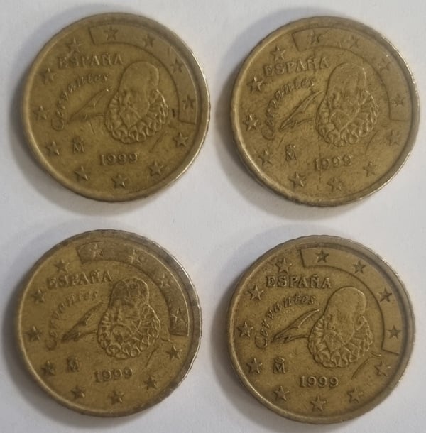 4 monedas de 50 centimos de España del 1999