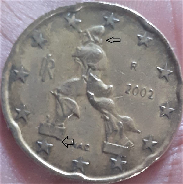 Moneda rara 20 centimos italia 2002