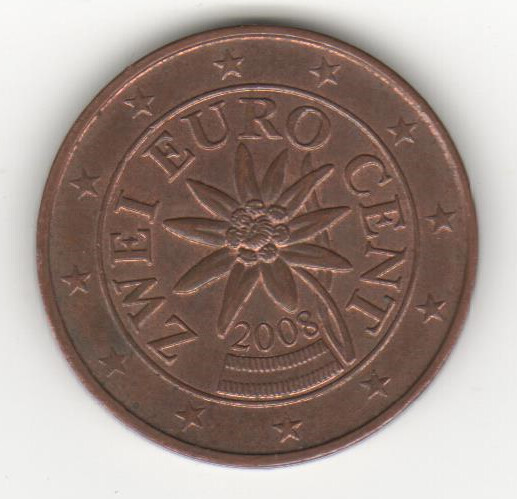 Moneda Austria 2 céntimos 2008