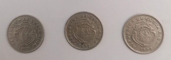 Lote de 3 monedas de 5 céntimos C.R.