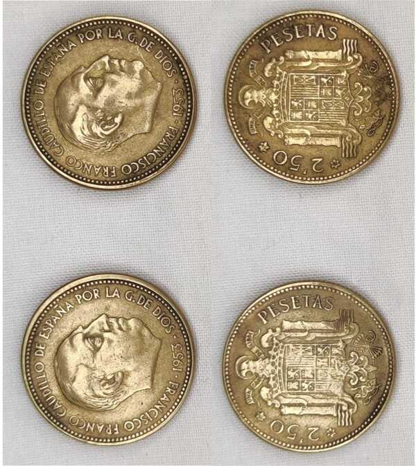 Dos monedas 2,50 pesetas