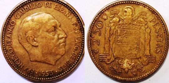 Moneda de 2,5 pesetas de 1953