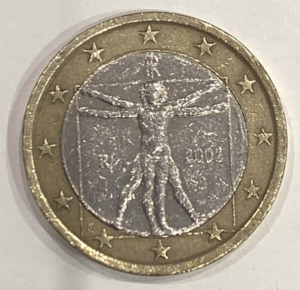 Moneda Un Euro (1€) Hombre de Vitruvio 2002 Italia