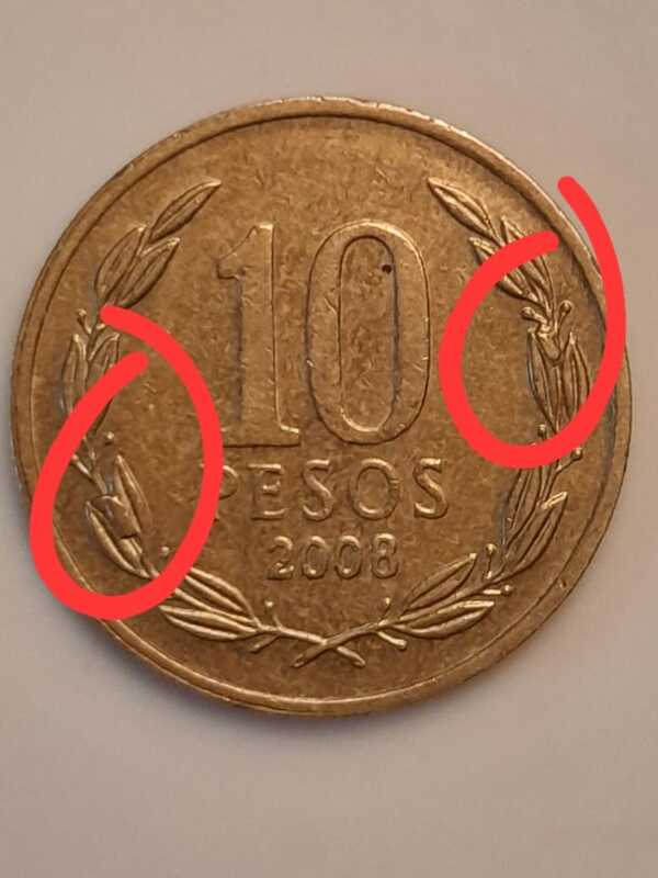 #KM228.2 Moneda $10 Chile 2008