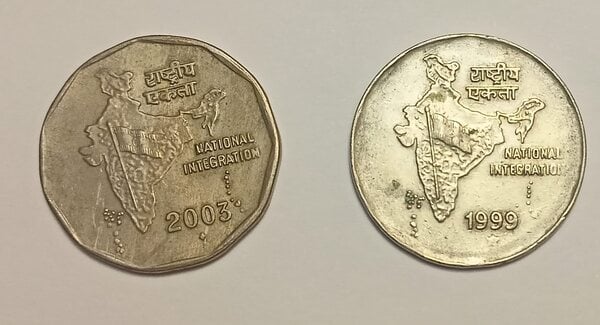 2 Rupias India 1999 error troquel