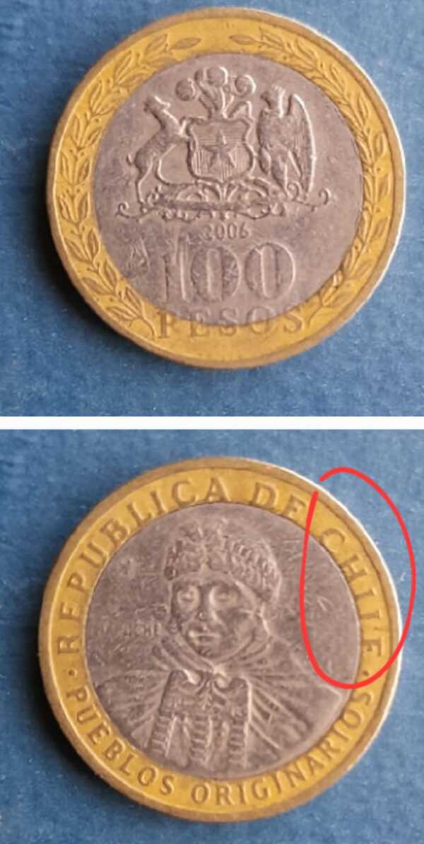 100 Pesos año 2006 Chile, Error CHIIF