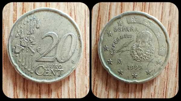 Moneda de 20 céntimos España 1999