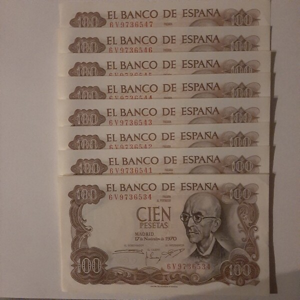 13 billetes 100 pesetas de 1970