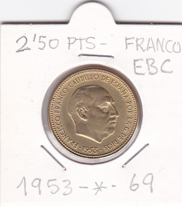 MONEDA DE 2,5 PTS FRANCISCO FRANCO 1953 *69 EBC