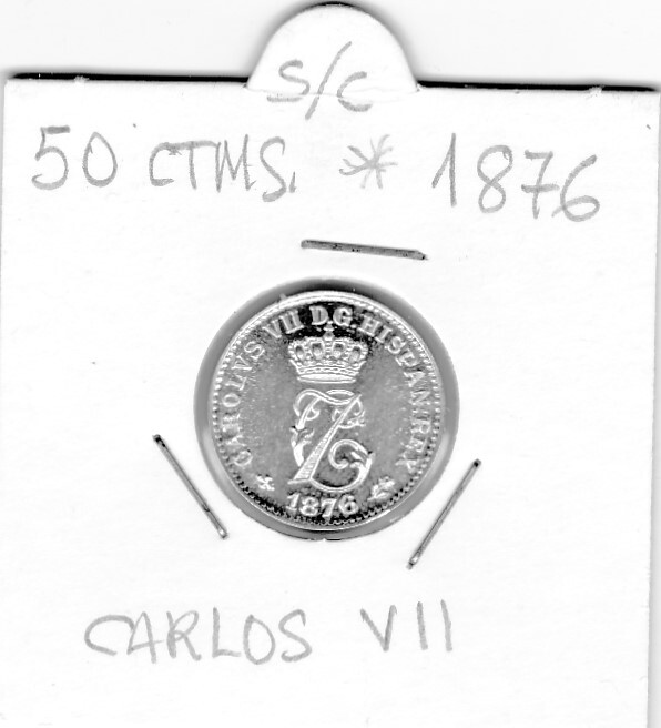 MONEDA DE 50 CTMS. PLATA 1876 CARLOS Vll (pretendiente) S/C. PROF