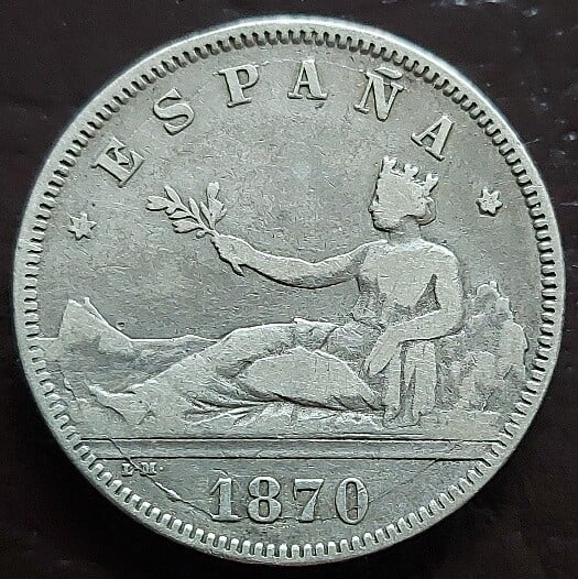 Moneda 2 Pesetas España 1870 Plata