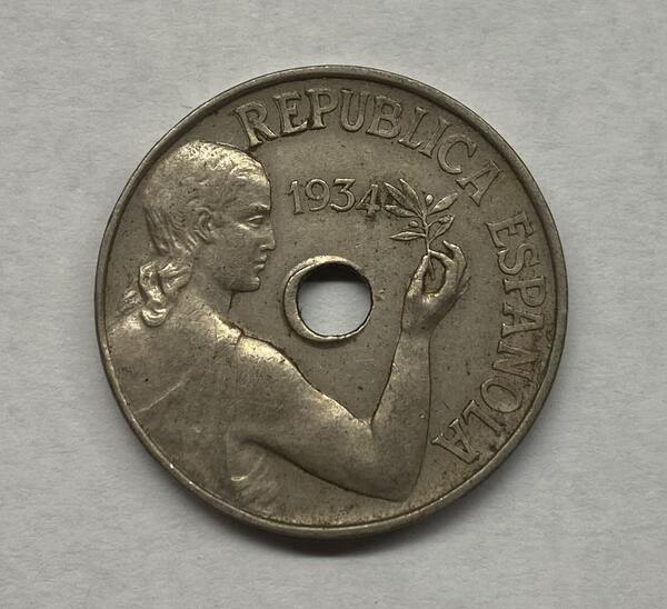 Moneda de la II República 25 cents de 1934