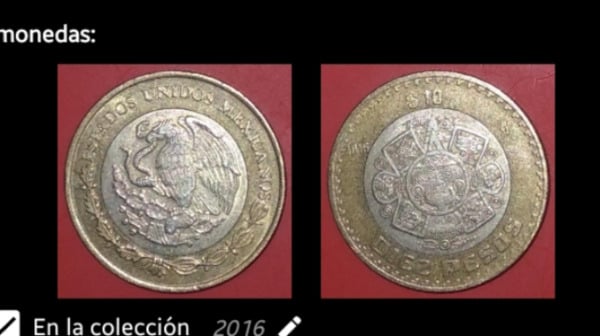 10 pesos Mexicanos año 2016