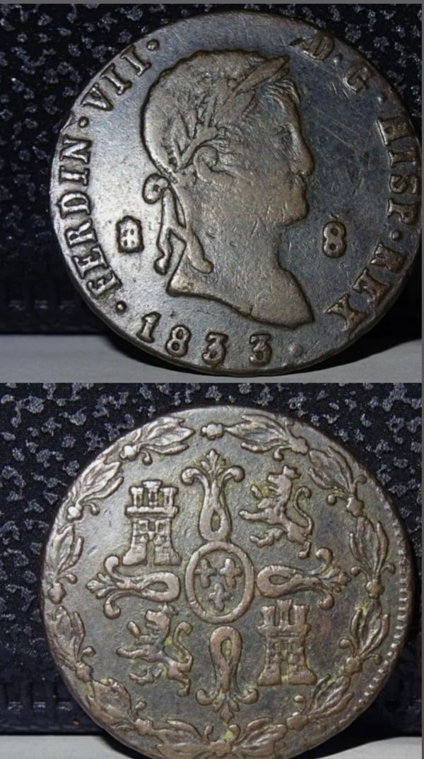 Moneda 8 Maravedis Fernando VII 1833