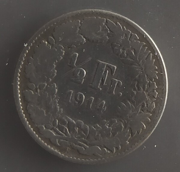 moneda SUIZA 1/2 FRANCO 1914