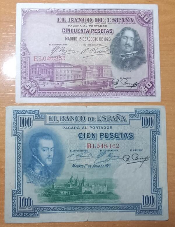 Lote 2 billetes España (1925 y 1928)
