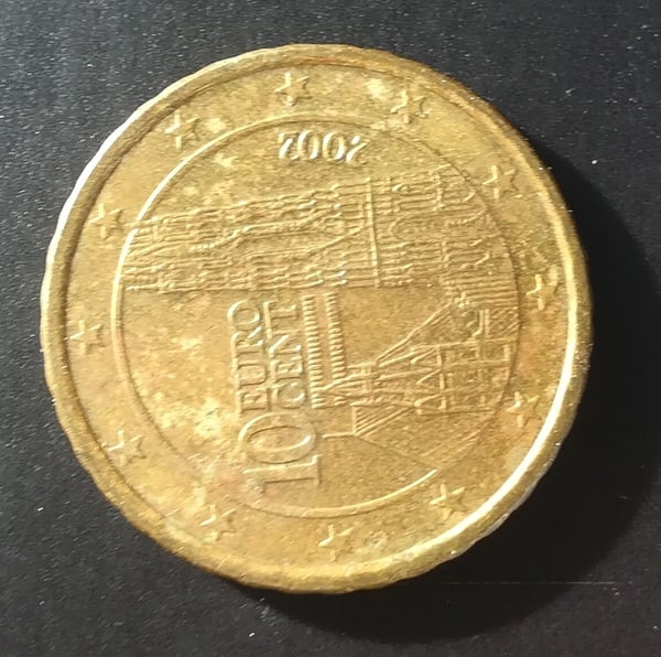 Moneda de 10 céntimos de Austria año 2002