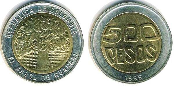 Moneda de 500 pesos Colombianos de 2002 (286)