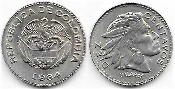 10 centavos de Colombia de 1964 (212.2) (VF)
