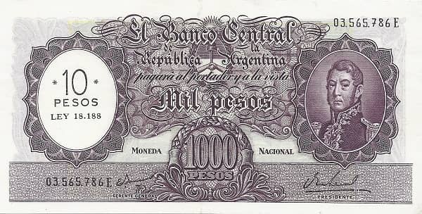 10 Pesos (Overprint on 1000 Pesos)