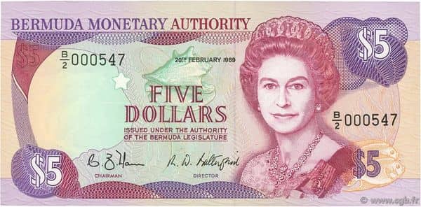 5 Dollars Elizabeth II 2 lines