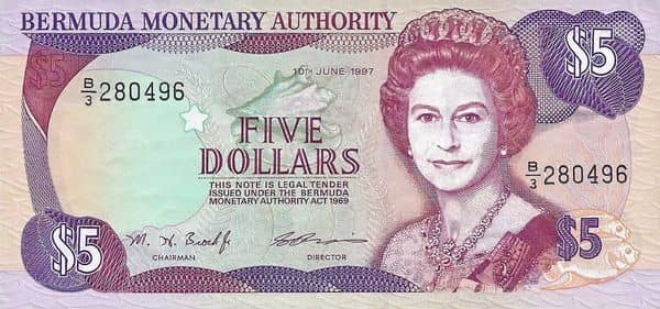 5 Dollars Elizabeth II 3 lines