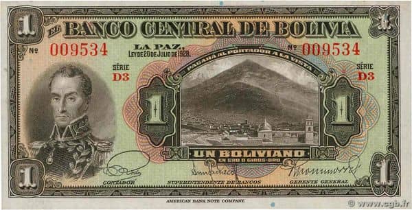1 Boliviano Ley 20.7.1928