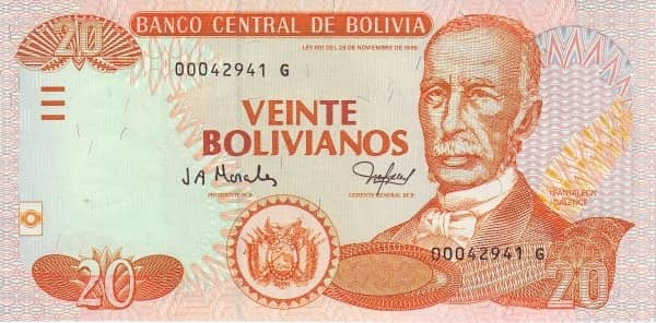 20 Bolivianos Dalence Series F-J