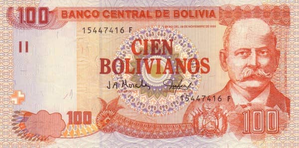 100 Bolivianos Moreno Series F-J
