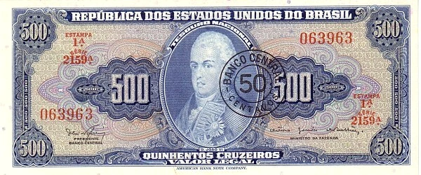 50 centavos (Sobre impreso en billete de 500 cruzeiros)