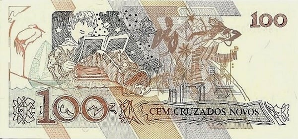100 cruzeiros (sobreimpreso en 100 cruzados novos P#220)