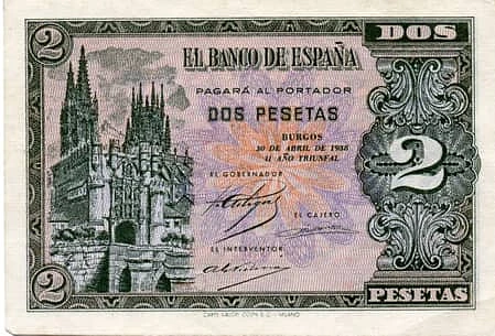 2 Pesetas (Puerta de Santa María y Catedral de Burgos)