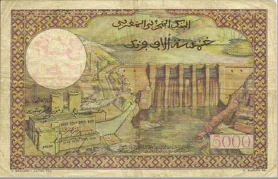 50 dirhams (Sobreimpreso en 5000 francs)