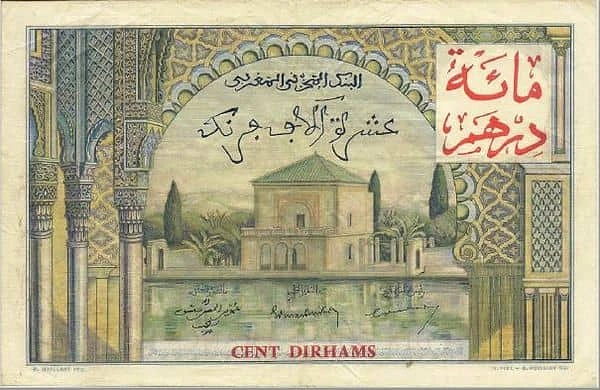 100 dirhams (Sobreimpreso en 10000 francs)