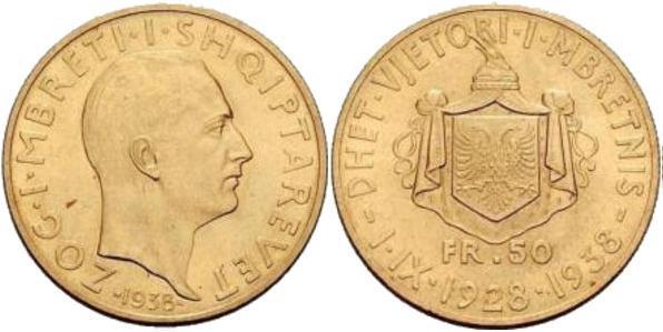 50 franga ari (10 Años de Reinado de Zog I)