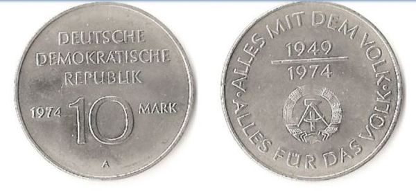 10 mark (25 Aniversario de la República Democrática Alemana)