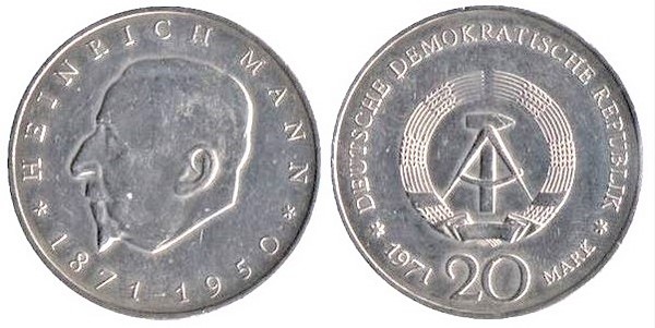 20 mark (Centenario del Nacimiento de Heinrich Mann)