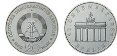 20 mark (Apertura de la Puerta de Brandenburgo el 22.12.1989)