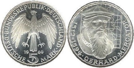 5 mark (375 Aniversario de la Muerte de Gerhard Mercator)