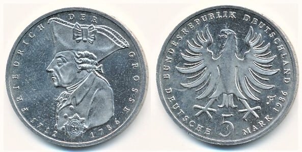 5 mark (200 Aniversario de la Muerte de Friedrich der Grosse)